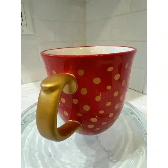 The Pioneer Woman Collection Red Gold Polka Dotted Stoneware Mug Ornate Handle - Picture 4 of 10